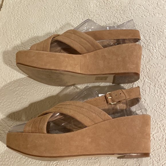 J Crew Marcie Tan Suede Criss Cross Wedge Sandals 8 Beautiful Shoes. - Picture 11 of 16